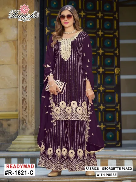 R 1621 A To D By Ramsha Georgette Readymade Plazzo Suits 